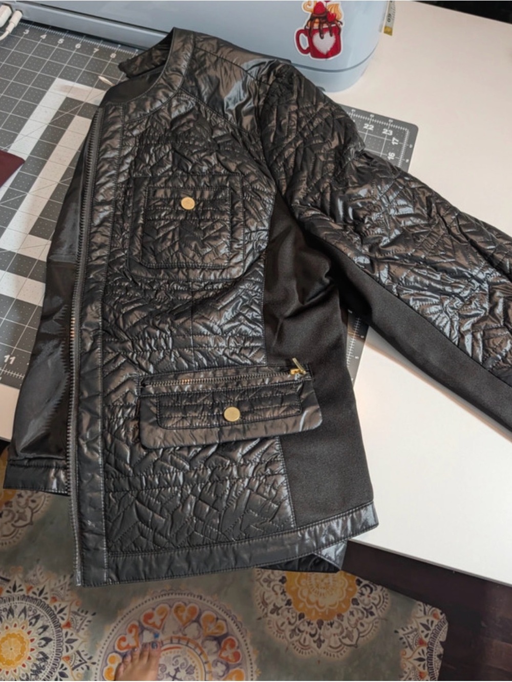 Chico's Black Quilted Jacket with Gold Buttons - Picture 6 of 9